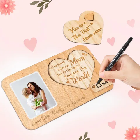 Wooden Photo Frame Mother S Day Gift Desktop Tabletop Wooden Ornament Engraved Heart Shaped Family Picture Frame