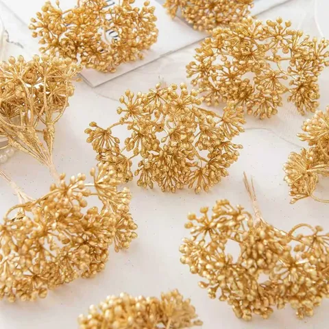 Ramas de Flores Artificiales de Plástico Oro Plata Materiales de Manualidades DIY Para Guirlanda de Boda Flor de Muñeca Decoración