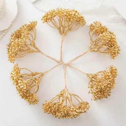 Ramas de Flores Artificiales de Plástico Oro Plata Materiales de Manualidades DIY Para Guirlanda de Boda Flor de Muñeca Decoración