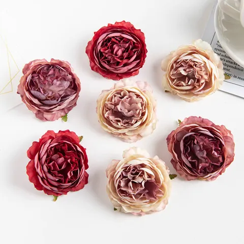 Têtes de Fleurs de Pivoine Artificielles Pastorales Européennes en Tissu Soie pour Arche de Mariage Mur DIY Décoration de Cheveux Maison