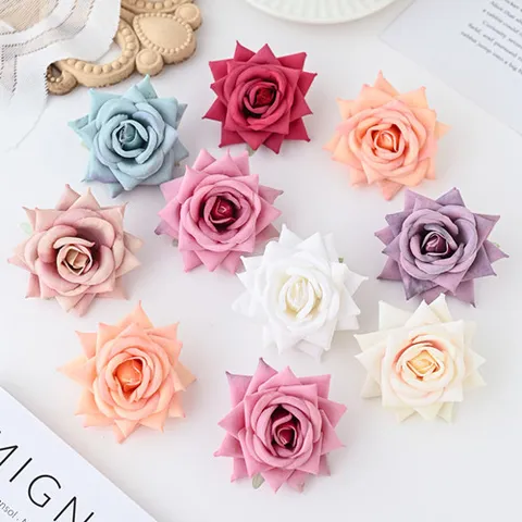 Artificial Velvet Rose Flower Heads Fake Silk Flowers For DIY Boutonniere Wedding Party Home Decor Crafts