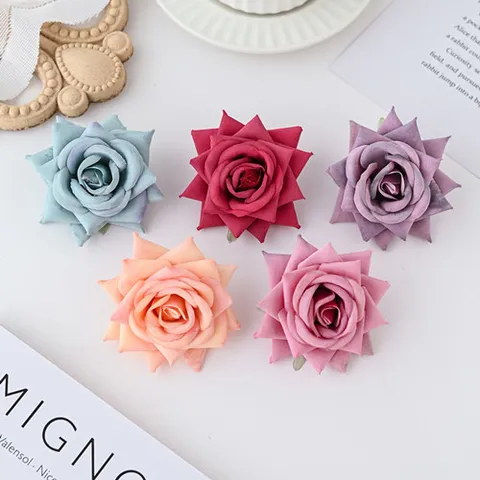 Artificial Velvet Rose Flower Heads Fake Silk Flowers For DIY Boutonniere Wedding Party Home Decor Crafts