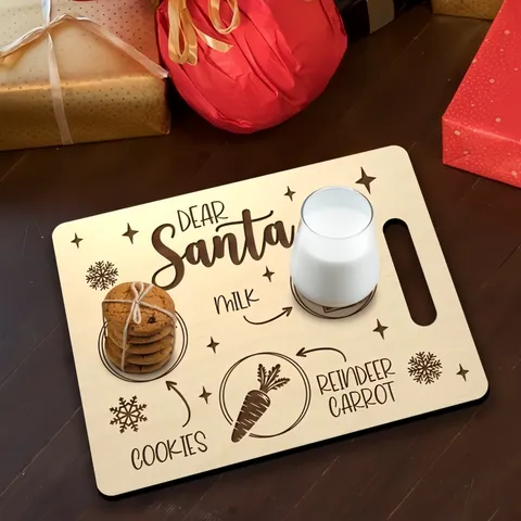 Christmas Treats Board Wooden Serving Tray Laser Engraved Festive Food Plate Home Party Table Decoration