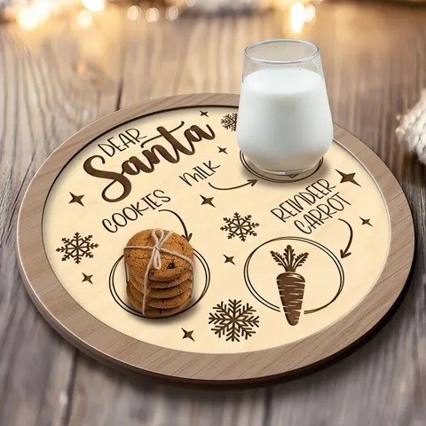 Christmas Treats Board Wooden Serving Tray Laser Engraved Festive Food Plate Home Party Table Decoration