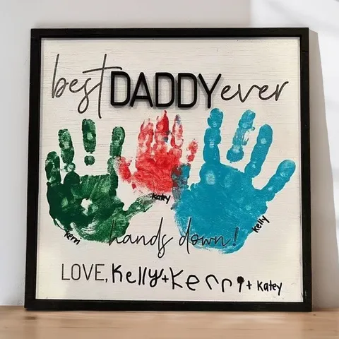 DIY Wooden Handprint Plaque Father Day Gift Best Ever Tabletop Sign Desktop Ornament Wooden Craft Home Decor