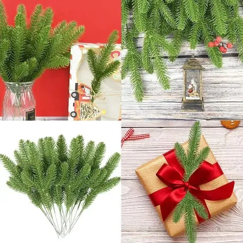 Artificial Pine Needle Branches Fake Plastic Pine Picks Green Plant Stems For Christmas Tree Home Decor Floral Arrangement