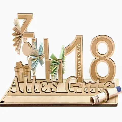 Wooden Birthday Party Money Holder Desktop Decoration Laser Engraved German Blessing Sign Tabletop Ornament Gift