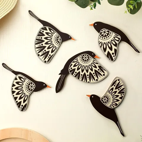 Hölzernes Fliegendes Vogel Wanddekor Set Mandala Muster Hängendes Handwerk Heim Wohnzimmer Schlafzimmer Wandkunst Ornament Dekoration