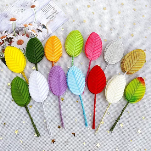 Kunstmatige Kleurrijke Draad Blad Bruiloft DIY Handwerk Slinger Materiaal Stof Ijzeren Draad Blad Accessoires Voor Feest Huisdecoratie