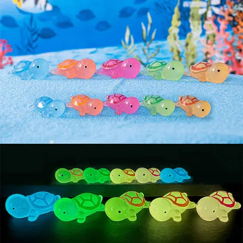 Luminous Resin Turtle Figurine Glow In The Dark Animal Miniature Micro Landscape Ornament For Fish Tank Decor