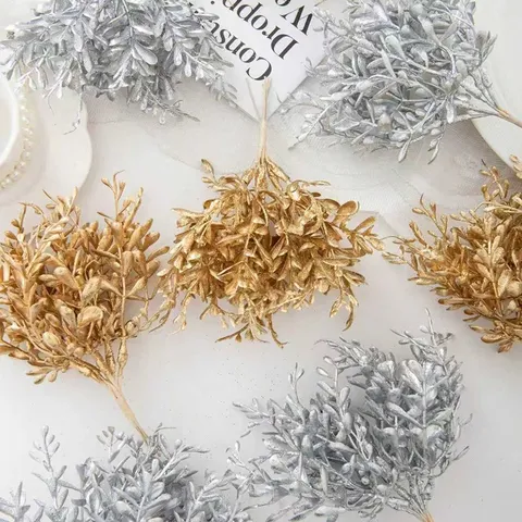 Bouquet d'Herbe Queue de Renard Artificielle Argent Or Vintage Fleur en Soie pour Arrangement Floral DIY Décoration de Maison