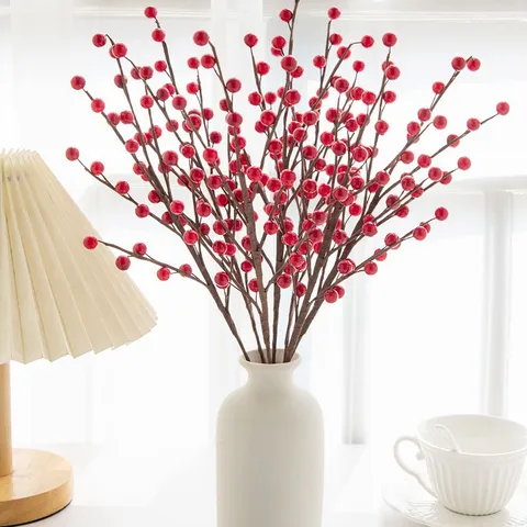 Artificial Red Berry Stems Holly Berries Branches Fake Fruit For Christmas Tree Wreath DIY Floral Arrangement Home Decor