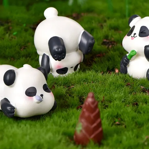 Süße Kleine Panda Resine Figuren Mikrolandschaft DIY Dekor Bambussprossen Stange Tier Desktop Blumentopf Ornamente