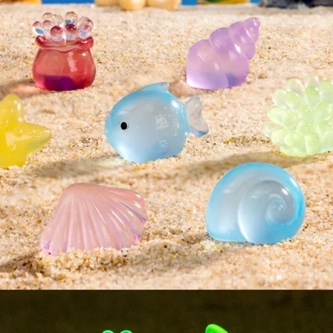 Adornos de Micropaisaje Marino de Resina Luminosa Figuras de Animales Marinos de Dibujos Animados Concha Estrella de Mar