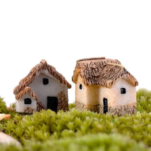 Figurine Maison Miniature en Résine Micro Paysage Terrarium de Mousse Plante en Pot Accessoires d'Ornement Artisanal Décoratif