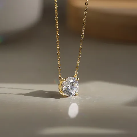 18K Gold Rundschliff Im Labor Gezüchteter Diamant Halskette Für Damen D Farbe VVS Reinheit Geometrische Anhänger Kette Schmuck