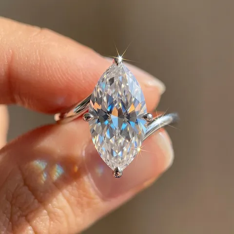 Marquise Slijpvorm In Het Lab Gekweekte Diamant Bypass Ring D Kleur VS1 925 Sterling Zilver Verguld 14K Goud Minimalistische Sieraden