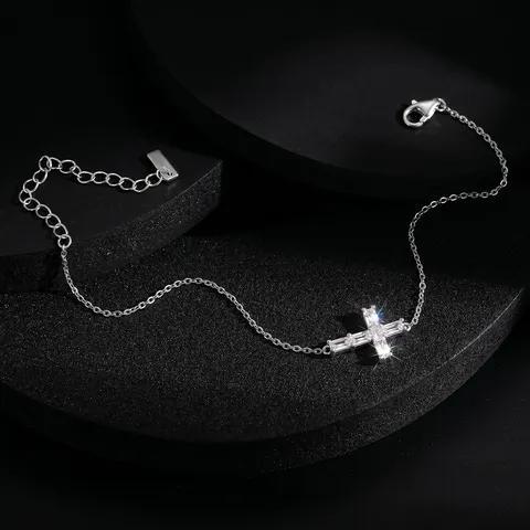 Luxus D Farbe VVS Laborgezüchteter Diamant Kreuz Armband 10K 14K 18K Echtgold Verstellbares Gliederkettenarmband Damen Schmuck