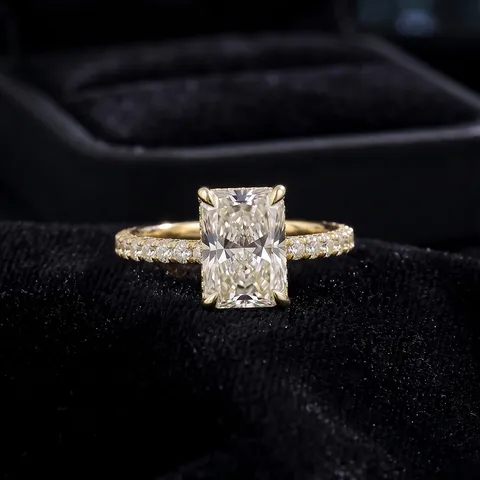 Laborgezüchteter Diamantring 10K 14K 18K Gold Radiant Schliff Rechteck Verlobungsring Für Damen Hochzeitsfeier Schmuck
