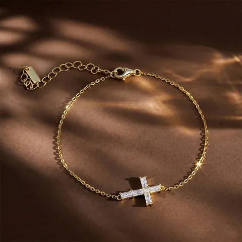 Luxus D Farbe VVS Laborgezüchteter Diamant Kreuz Armband 10K 14K 18K Echtgold Verstellbares Gliederkettenarmband Damen Schmuck
