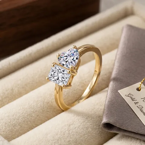 925 Sterling Silver Lab Grown Diamond Toi Et Moi Ring Heart Princess Cut 1ct D VVS2 Unisex Streetwear Gold White Gold Plated Jewelry