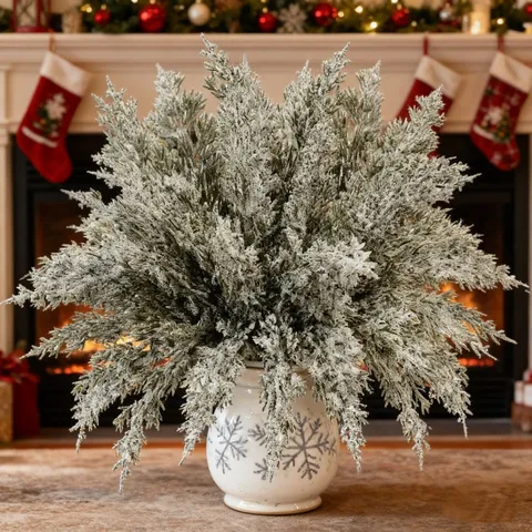 Kunstmatige Kerst Denkentakken Nep Dennenstengels Sneeuwvlok Krans DIY Bloemen Ambacht Materiaal Huis Vakantie Decor