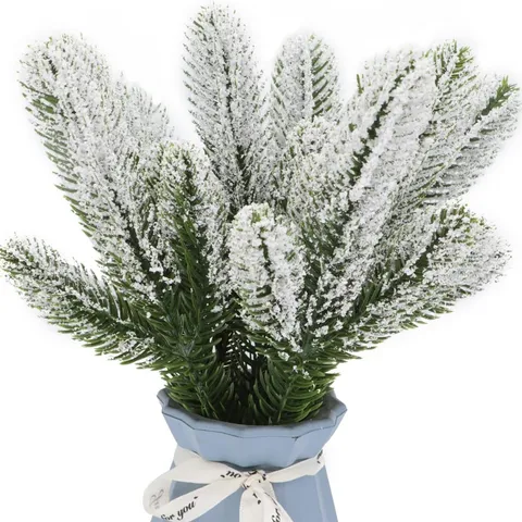 Kunststof Dennenaald Takken Geflockte Sneeuw Pijnboom Prikkers Voor Kerst Thuis Binnen Decor DIY Ambachtelijke Bloemstukken