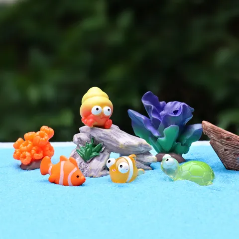 Mini Resin Marine Life Figurine Cute Ocean Animal Miniature Model For Micro Landscape Fish Tank Desktop Decor