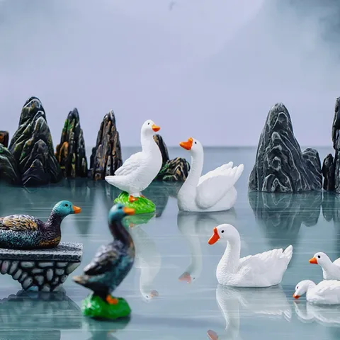 Micro Landscape Simulation Rockery Pavilion Duck Bridge Gardening Decorative Accessories Miniature Resin Ornaments