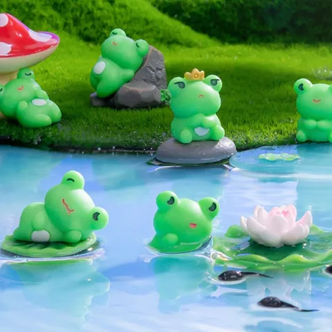 Mikrolandschaft Süße Frosch Harz Figur Tisch Ornament Kreative Stein Pilz Wasserbecken Dekor