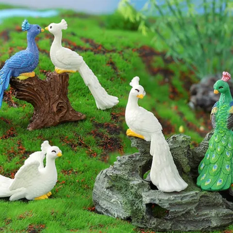 Resin Peacock Figurine Cute Animal Succulent Plant Pot Cake Topper Desktop Ornament Miniature Craft Decor