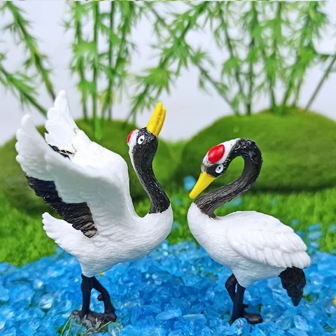 Mini Simulation Red Crowned Crane Resin Figurine Micro Landscape Ornament Bonsai Succulent Potted Plant Decor