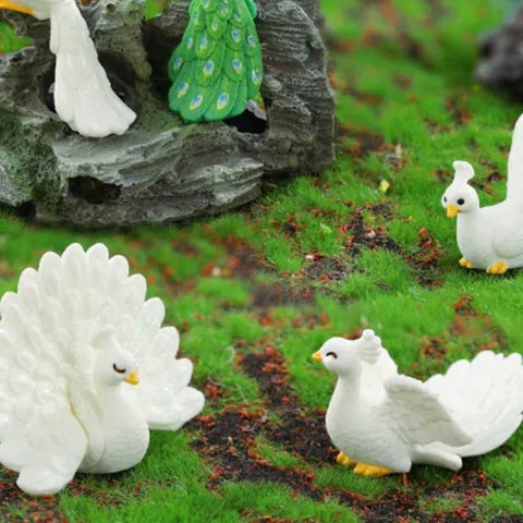 Resin Peacock Figurine Cute Animal Succulent Plant Pot Cake Topper Desktop Ornament Miniature Craft Decor