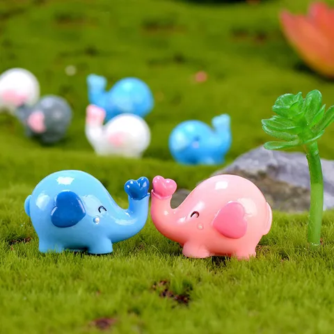 Cute Cartoon Resin Elephant Miniature Figurine Micro Landscape Decoration Ornament For Cake Car Aquarium Home Decor