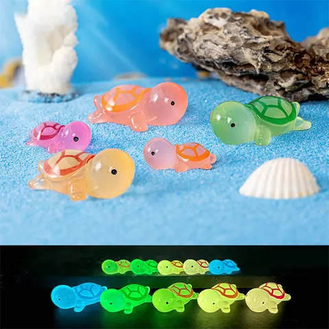Luminous Resin Turtle Figurine Glow In The Dark Animal Miniature Micro Landscape Ornament For Fish Tank Decor