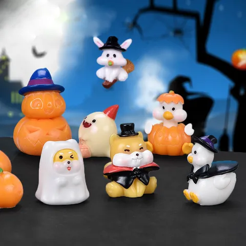 Halloween Cute Resin Micro Landscape Ornaments Pumpkin Ghost Witch Vampire Dog Miniature Figurines Desktop Decor