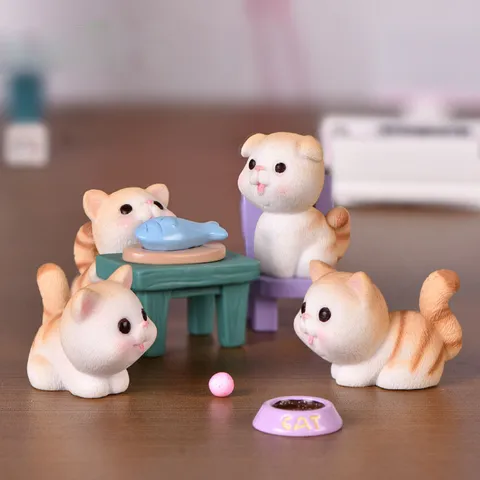 Cute Resin Cat Figurine Miniature Micro Landscape Ornament Cartoon Animal Desktop Cake Car Fish Tank Decor