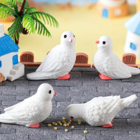 Mini Micropaisaje Resina Miniatura Casa Paloma Árbol de Coco Figura DIY Jardín de Hadas Terrario Decoración