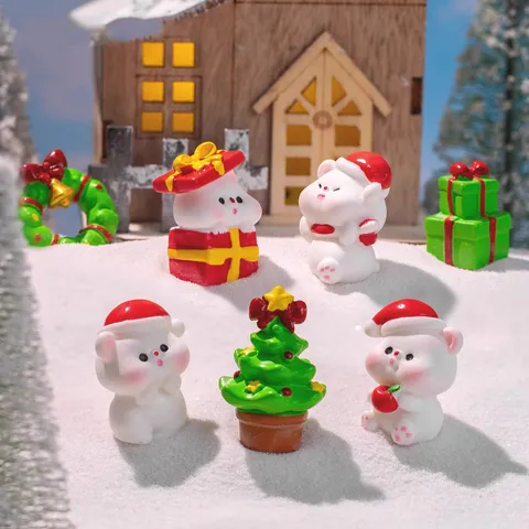 Christmas Micro Landscape Resin Ornaments Cute Santa Claus Bear Figurine Blind Box DIY Snow Scene Accessories Desktop Decor