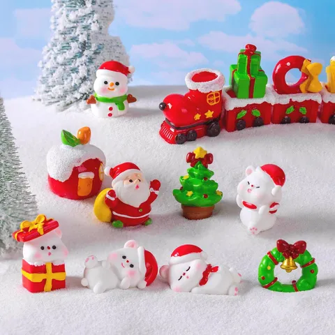 Christmas Micro Landscape Resin Ornaments Cute Santa Claus Bear Figurine Blind Box DIY Snow Scene Accessories Desktop Decor