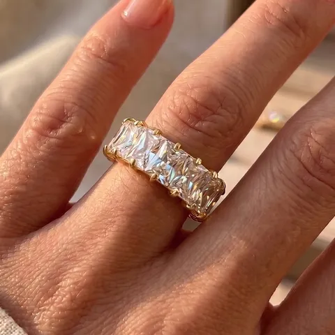 Anillo Abierto Minimalista de Acero Inoxidable 316 Zirconia Baguette para Mujer Joya de Dedo de Acero Inoxidable Impermeable