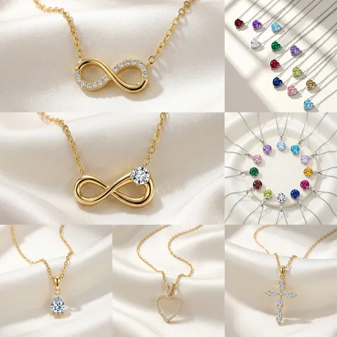 Collana con Pendente Geometrico in Acciaio Inossidabile 316 per Donna Strass Croce Cuore Infinito Goccia d'Acqua Gioielli Placcati in Oro 18K