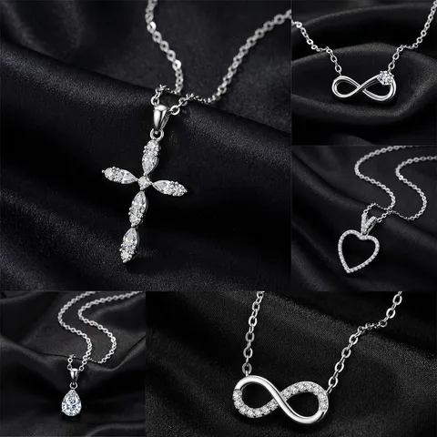 Collana con Pendente Geometrico in Acciaio Inossidabile 316 per Donna Strass Croce Cuore Infinito Goccia d'Acqua Gioielli Placcati in Oro 18K