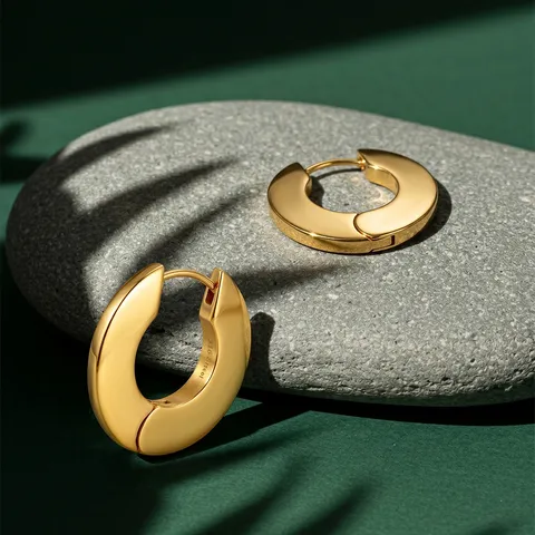 Pendientes de Aro Gruesos de Acero Inoxidable Minimalistas Franceses Para Mujer Chapados en Oro de 18K Pendientes Huggie Geométricos Redondos Joyería de Moda