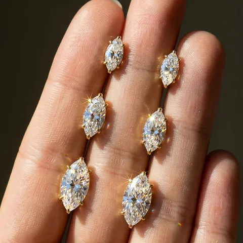 Orecchini a Bottone in Moissanite Taglio Marquise Donna Argento Sterling 925 Placcato Oro Con Certificato GRA