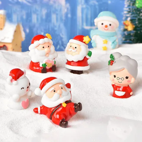 Christmas Resin Santa Claus Snowman Bear Micro Landscape Ornaments Cute Miniature Figurine Snow Scene Desktop Decor