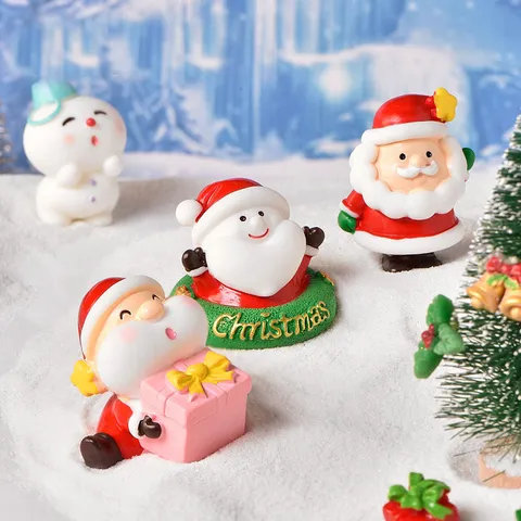 Christmas Resin Santa Claus Snowman Bear Micro Landscape Ornaments Cute Miniature Figurine Snow Scene Desktop Decor