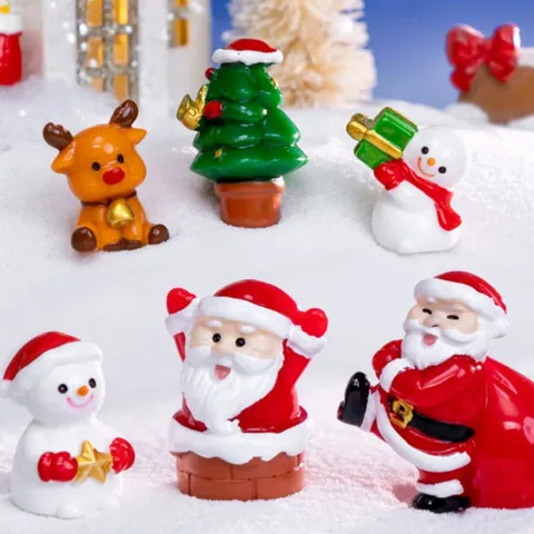 Noël Micro Paysage Résine Ornements Mignon Père Noël Renne Bonhomme de Neige Figurine DIY Scène de Neige Décoration de Bureau