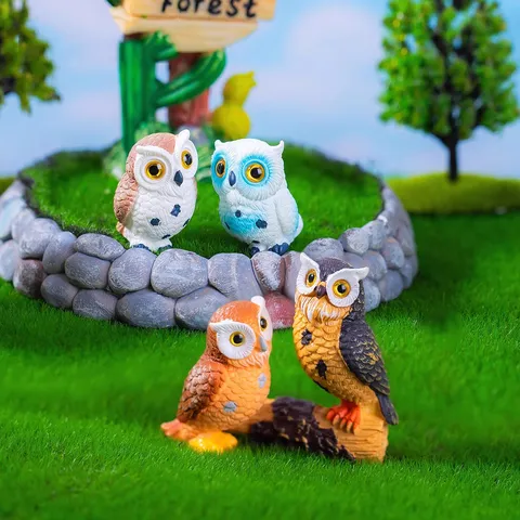 Cute Owl Figurine Resin Animal Miniature Micro Landscape Desktop Ornaments Gardening Home Decor Craft Gift