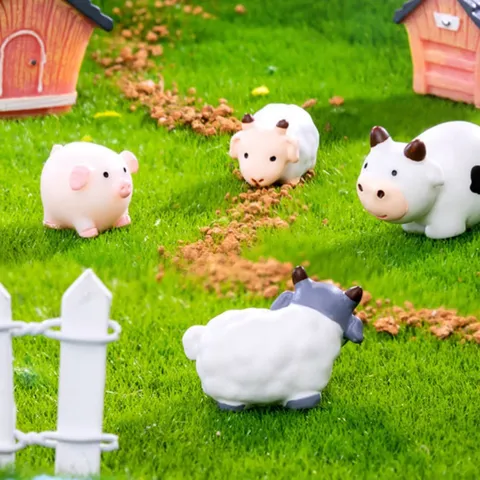 Microlandschap Boerderij Serie Hars Dier Ornamenten Leuke Miniatuur Huis Schaap Koe Varken Paard Tuin DIY Ambachten Decor